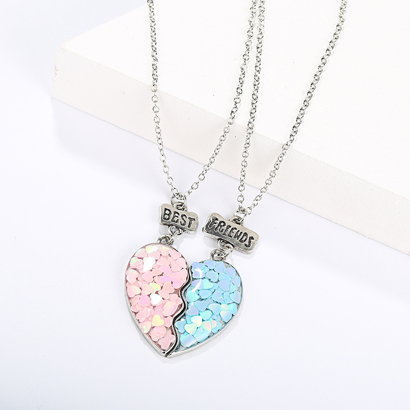 Resin Cartoon Alloy Accessories New Glitter Heart Shape Children's Necklace Set for Friends