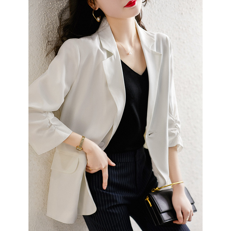2026 Early Autumn New S352 Silk Small Blazer Women Thin Jacket One Button Mulberry Silk Slim Fit OL Commute