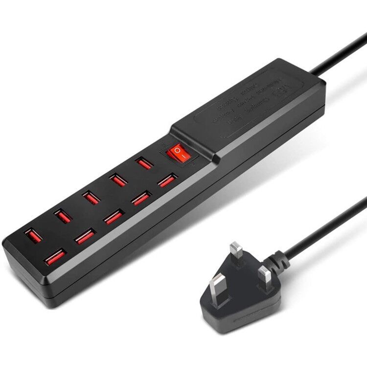 UK Plug Phone Smart Recognition 10 Charger Multi-Port USB Power Supply