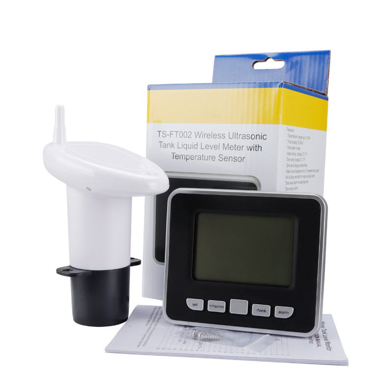 Multifunctional Ultrasonic Water Tank Level Meter Water Level Gauge with Indoor Thermometer Digital Electronic Clock Thermometer