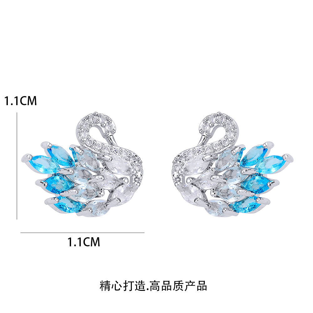 Fluffy duck S925 silver needle ear studs earrings forest style women swan zircon earrings small accessories