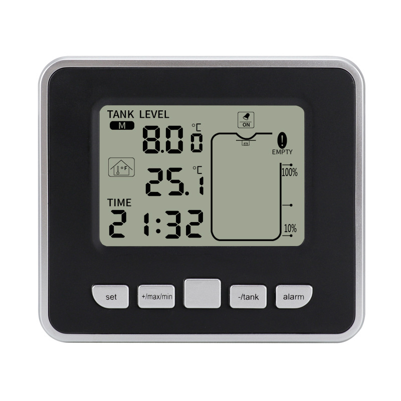 Multifunctional Ultrasonic Water Tank Level Meter Water Level Gauge with Indoor Thermometer Digital Electronic Clock Thermometer