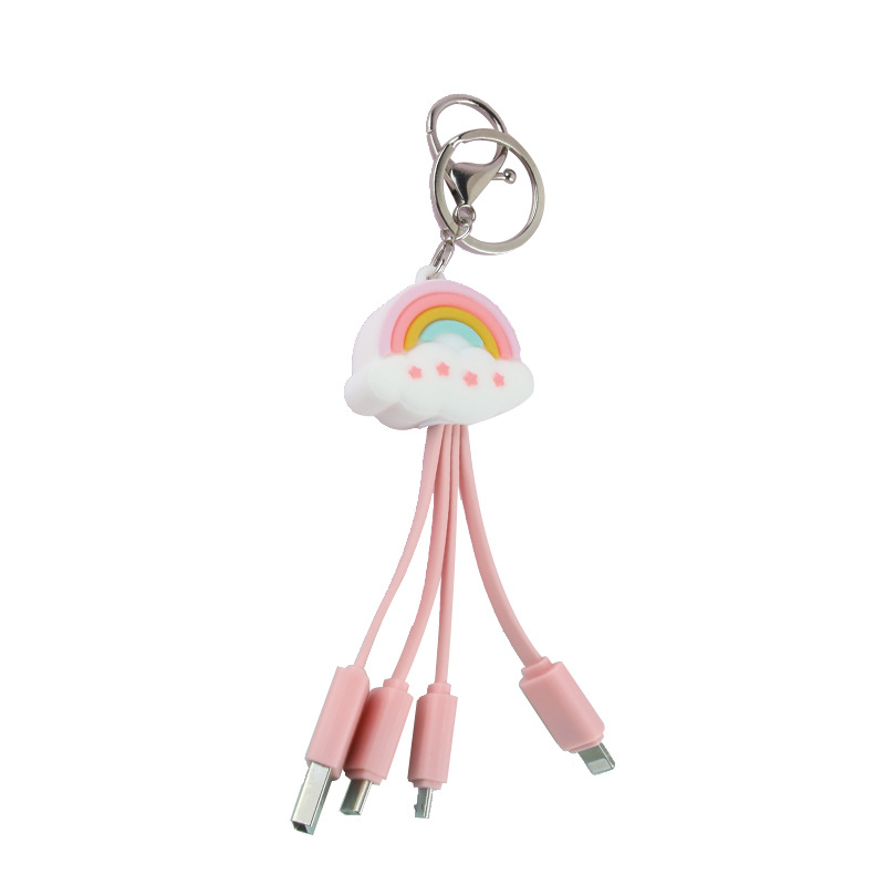 New Healing Rainbow Keychain Data Cable Compatible with Apple Android Type-C Charging Cable 3-in-1