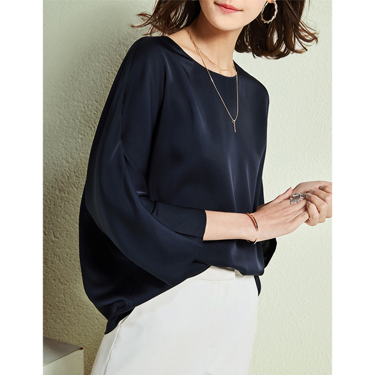 2026 Early Autumn S399 Silky Bare Feeling 19 Momme Silk Stretch Satin Loose Goddess Top Women