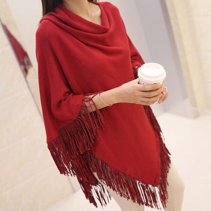 Spring Autumn New Irregular Mid-length Batwing Sweater Loose Tassel Pullover Knitted Sweater Cape Shawl Coat