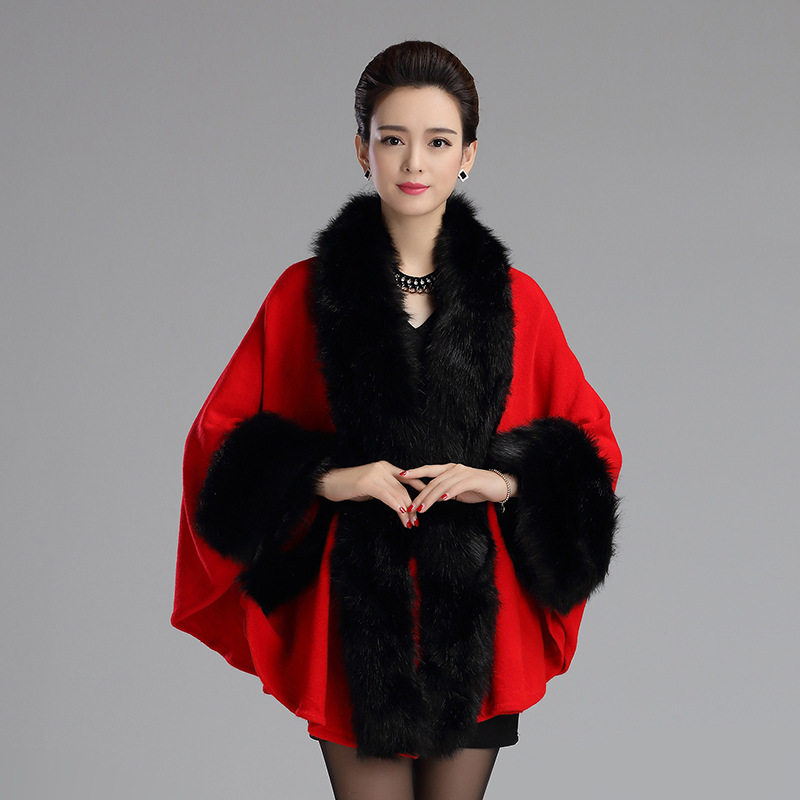 3030# Autumn/Winter New Loose Plus Size Fur Shawl Coat Knitted Cardigan Shawl Cape