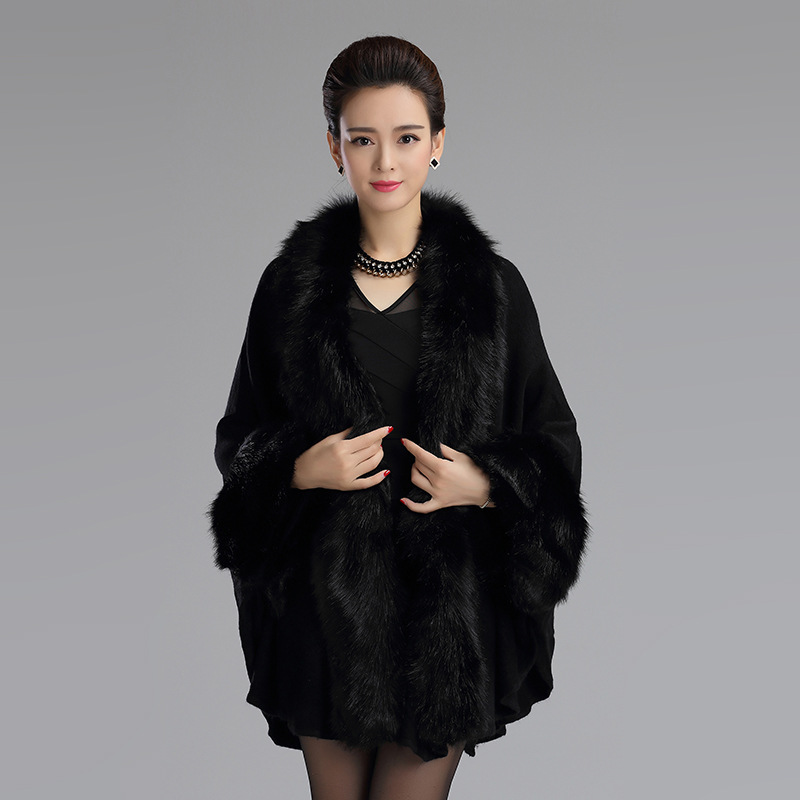 3030# Autumn/Winter New Loose Plus Size Fur Shawl Coat Knitted Cardigan Shawl Cape