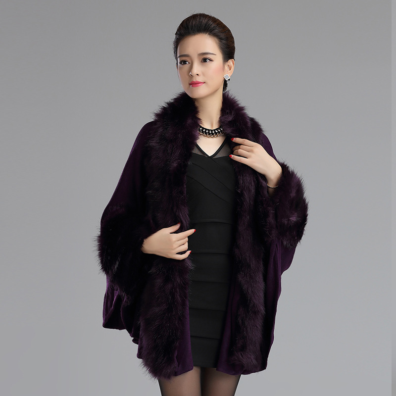 3030# Autumn/Winter New Loose Plus Size Fur Shawl Coat Knitted Cardigan Shawl Cape