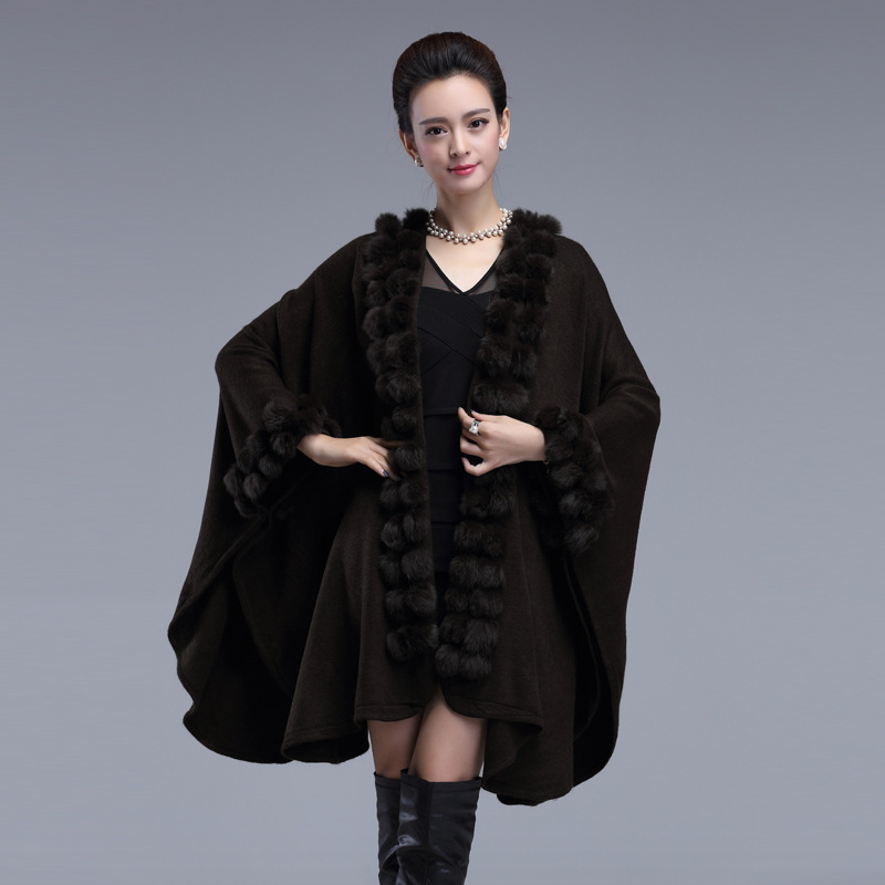 3038# Autumn Winter New Fur Shawl Cape Plus Size Shawl Knitted Shawl Coat Women