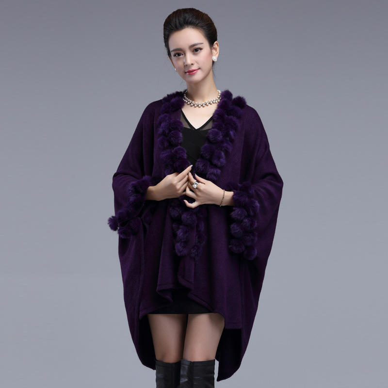 3038# Autumn Winter New Fur Shawl Cape Plus Size Shawl Knitted Shawl Coat Women