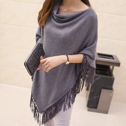 Spring Autumn New Irregular Mid-length Batwing Sweater Loose Tassel Pullover Knitted Sweater Cape Shawl Coat