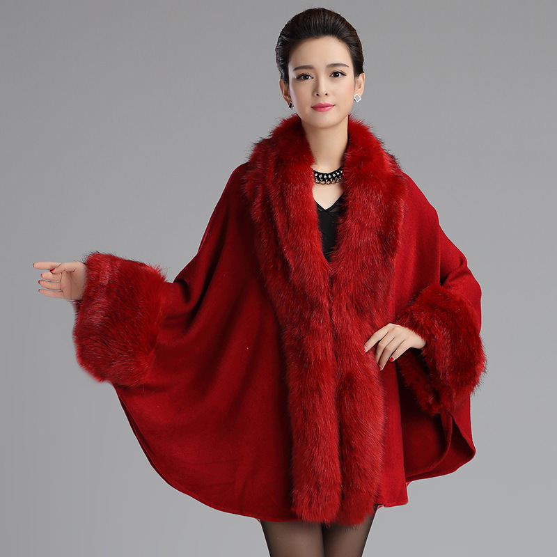 3030# Autumn/Winter New Loose Plus Size Fur Shawl Coat Knitted Cardigan Shawl Cape