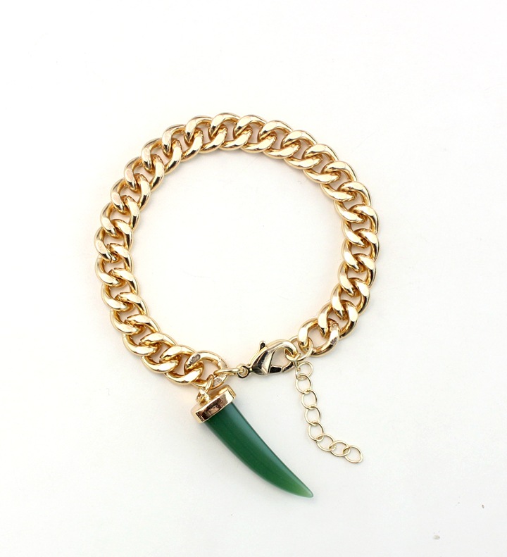 Exquisite ornament, ivory-shaped white and green textured chain minimalist bracelet