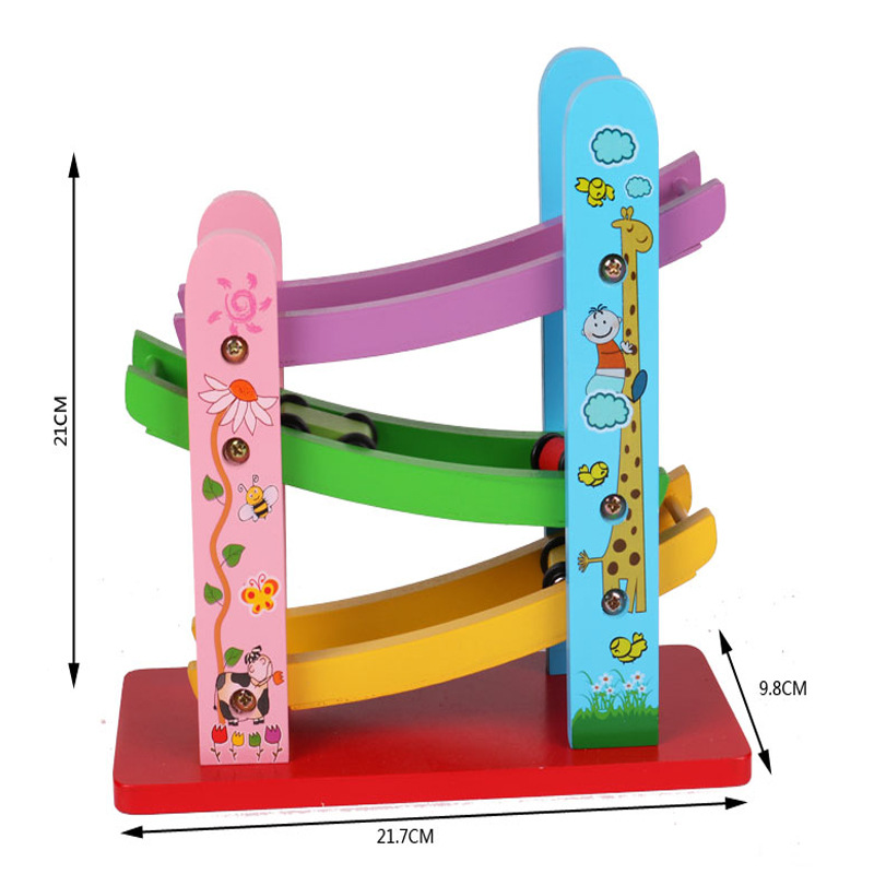 Wooden Three-layer Rapid Racing Car Gliding Car Children's Slide Track Flying Car Toy for Boys and Girls Slide Inertia Car