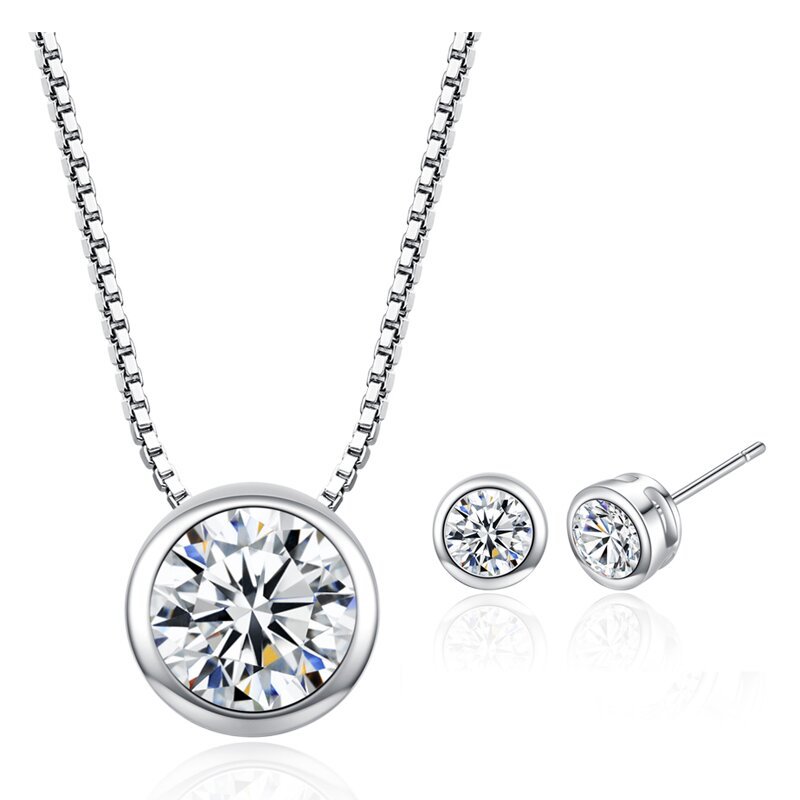 Accessory New Women's Accessory Simple Round Zircon Collarbone Chain Necklace Earring Set