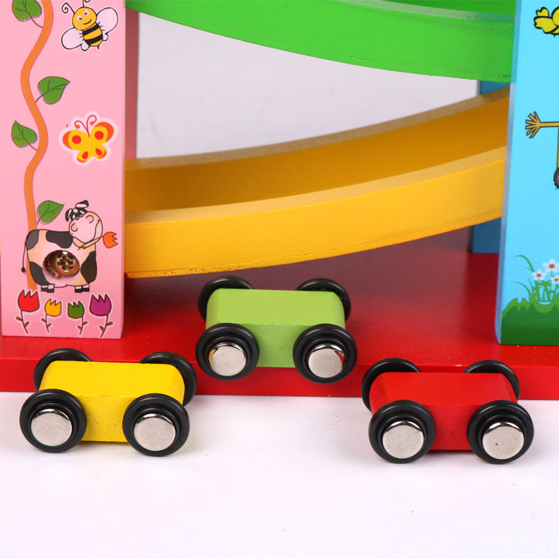 Wooden Three-layer Rapid Racing Car Gliding Car Children's Slide Track Flying Car Toy for Boys and Girls Slide Inertia Car