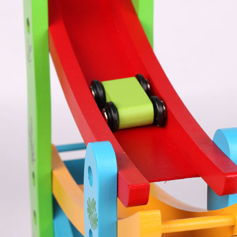 Wooden Three-layer Rapid Racing Car Gliding Car Children's Slide Track Flying Car Toy for Boys and Girls Slide Inertia Car