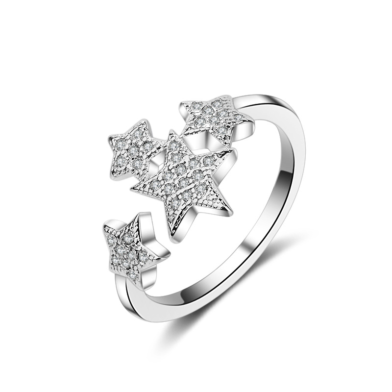 Five-pointed star small star full diamond ring open ring women's jewelry