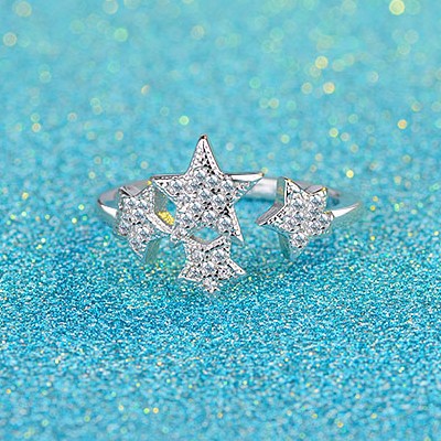 Five-pointed star small star full diamond ring open ring women's jewelry