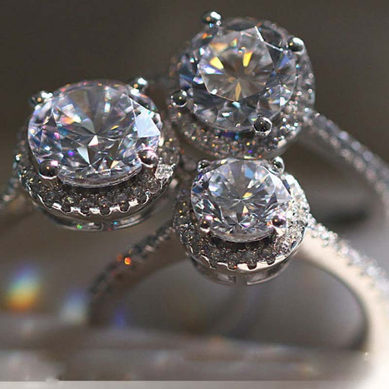 JZ009 Starry sky platinum color proposal 1.2 carat 50 points set cubic zirconia simulated diamond ring women's two carats