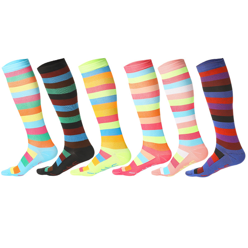 Socks, men's casual sports mid-calf socks, breathable and sweat-absorbing women's striped long socks imitation nylon socks