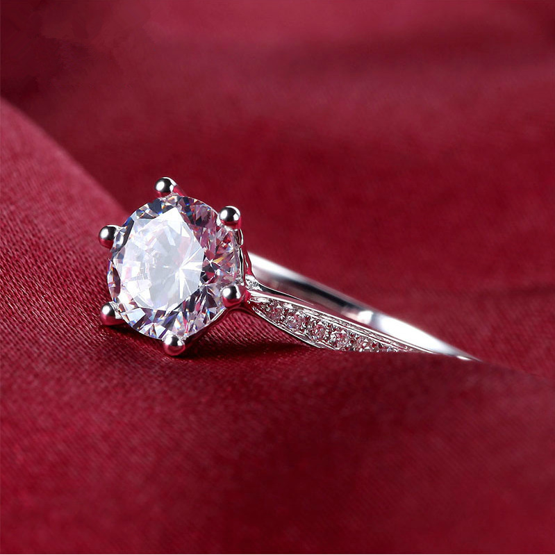 JZ010 Simulated diamond 1 carat wedding ring proposal ring women's ring eight hearts eight arrows cubic zirconia gold-plated six-claw diamond ring