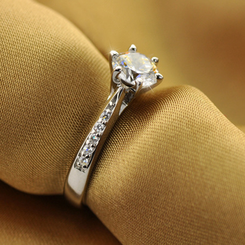 JZ016 Xiang'er silver new six-claw jewelry simple 70 points diamond ring simulated diamond women's daily proposal wedding gift