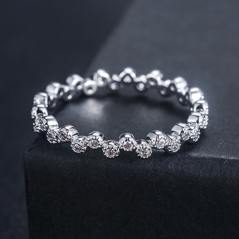 New Cute Fresh Women Micro-Set Zircon Ring Dot Wave Ring 910197