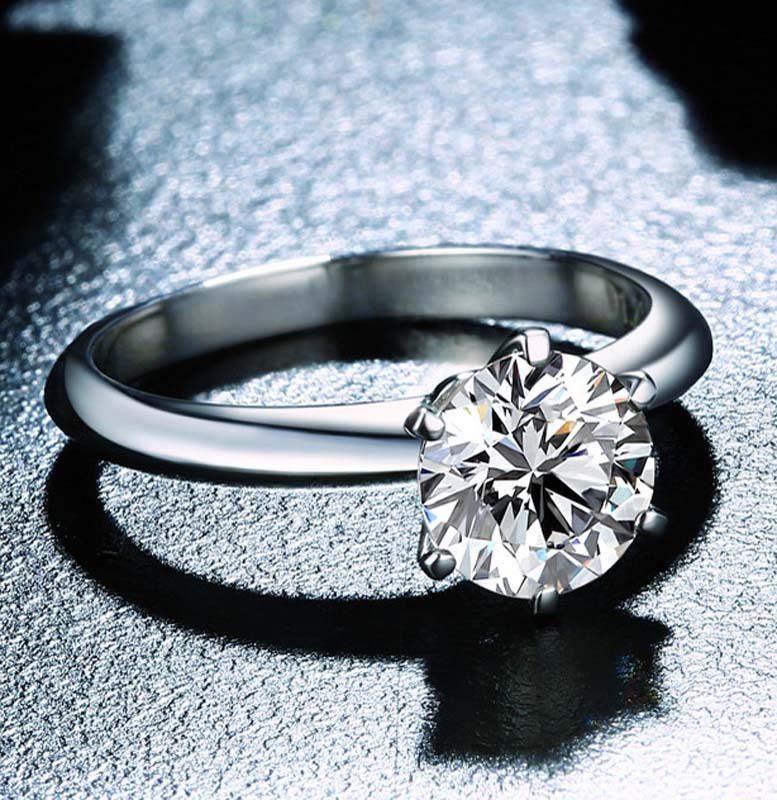 JZ017 Six-claw simulated diamond women's ring 50 points platinum color wedding 1 carat 2 carat 3 carat cubic zirconia ring