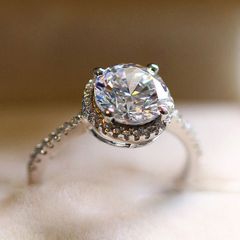 JZ009 Starry sky platinum color proposal 1.2 carat 50 points set cubic zirconia simulated diamond ring women's two carats