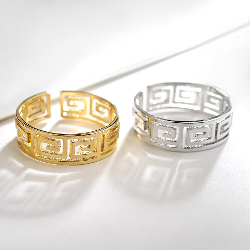 Wind Hollowed Out Meander Pattern Ring Women Simple Open Ring 810221