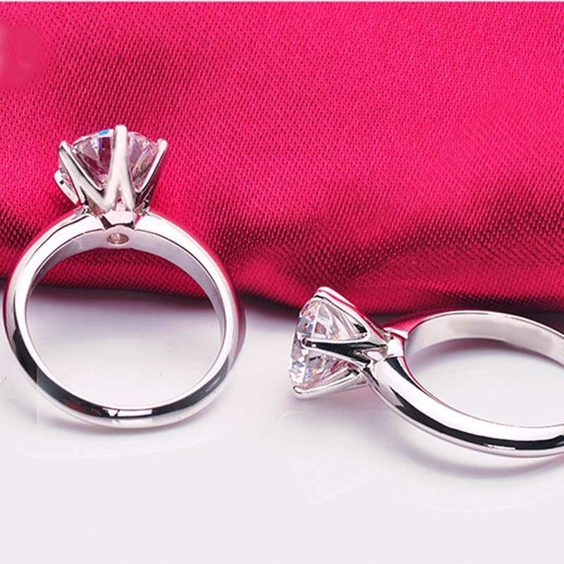 JZ017 Six-claw simulated diamond women's ring 50 points platinum color wedding 1 carat 2 carat 3 carat cubic zirconia ring