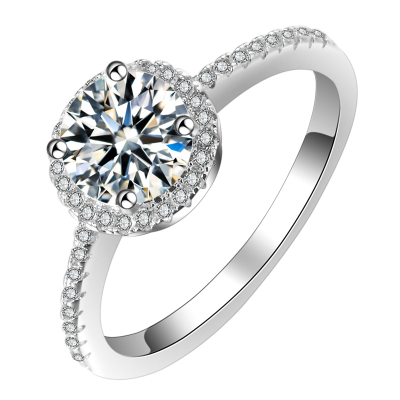 JZ009 Starry sky platinum color proposal 1.2 carat 50 points set cubic zirconia simulated diamond ring women's two carats
