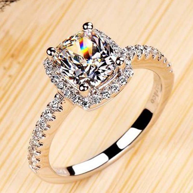JZ008 High simulation diamond gold-plated ring women's ladies colorful yellow carat cushion square diamond wedding ring marriage