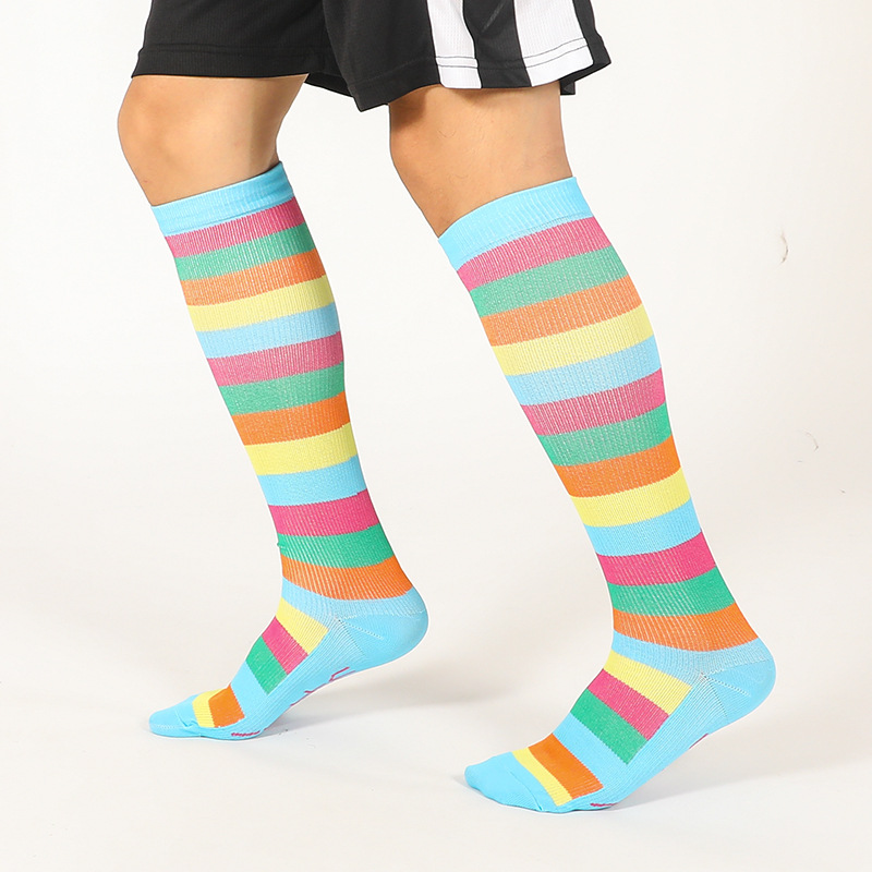 Socks, men's casual sports mid-calf socks, breathable and sweat-absorbing women's striped long socks imitation nylon socks