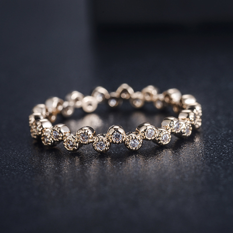 New Cute Fresh Women Micro-Set Zircon Ring Dot Wave Ring 910197