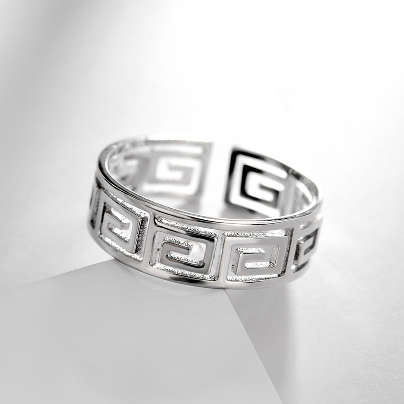 Wind Hollowed Out Meander Pattern Ring Women Simple Open Ring 810221