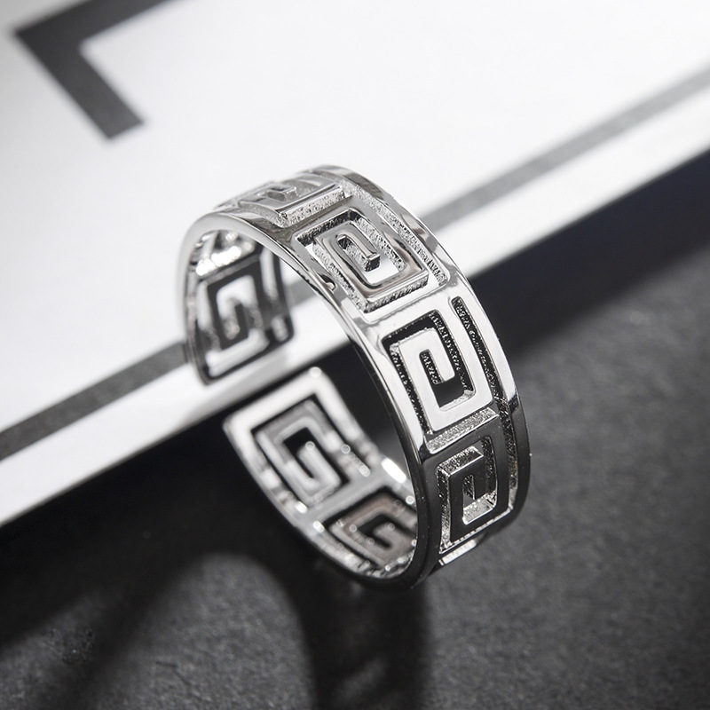 Wind Hollowed Out Meander Pattern Ring Women Simple Open Ring 810221