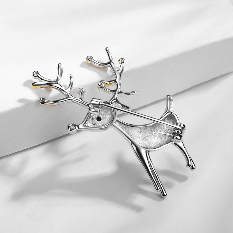 Set Zircon Christmas Reindeer Brooch Women Suit Pin Coat Accessories