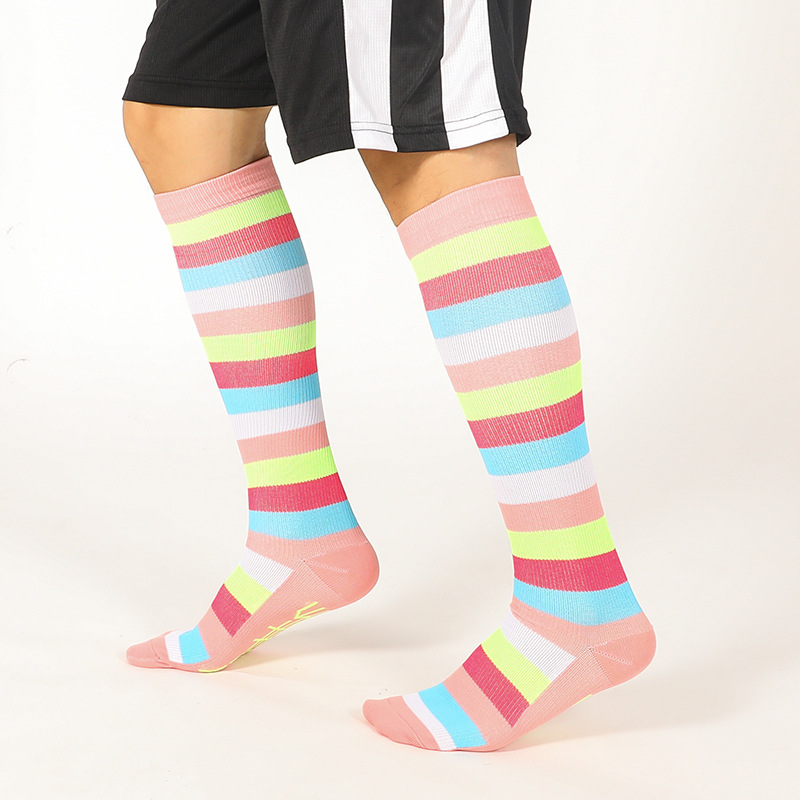 Socks, men's casual sports mid-calf socks, breathable and sweat-absorbing women's striped long socks imitation nylon socks