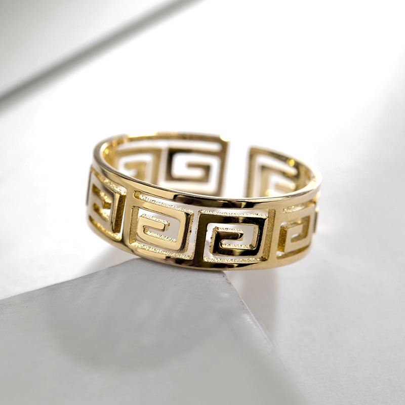 Wind Hollowed Out Meander Pattern Ring Women Simple Open Ring 810221