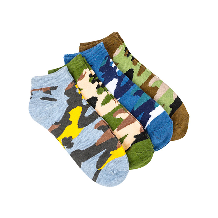 Socks, men's spring new polyester cotton invisible boat socks, military green camouflage sports socks, casual men's socks