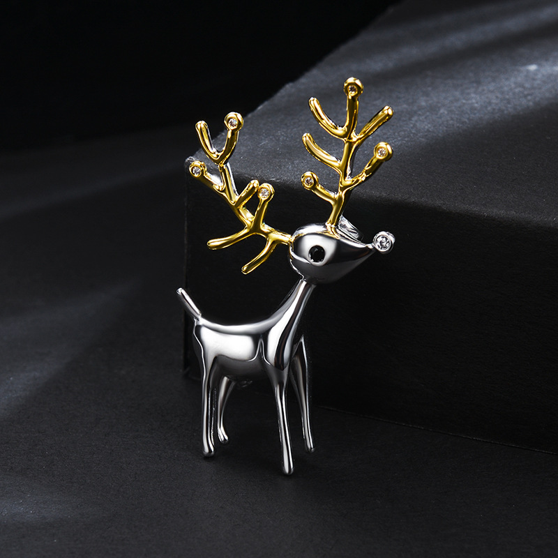 Set Zircon Christmas Reindeer Brooch Women Suit Pin Coat Accessories