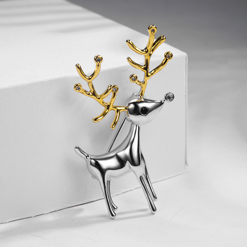 Set Zircon Christmas Reindeer Brooch Women Suit Pin Coat Accessories