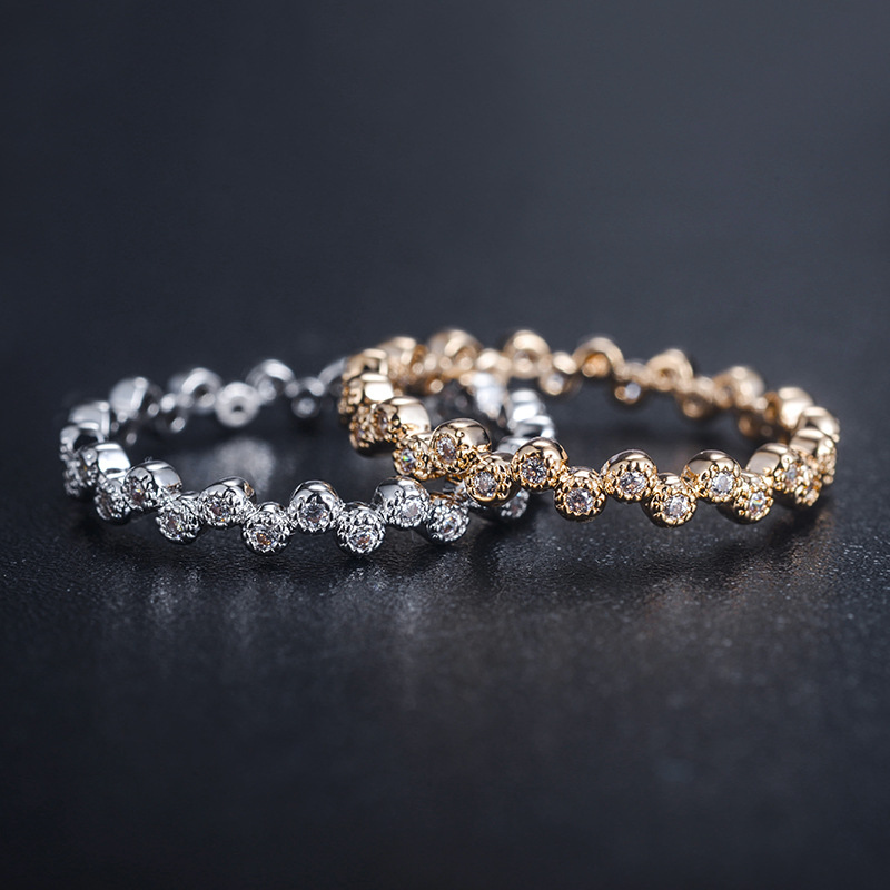New Cute Fresh Women Micro-Set Zircon Ring Dot Wave Ring 910197