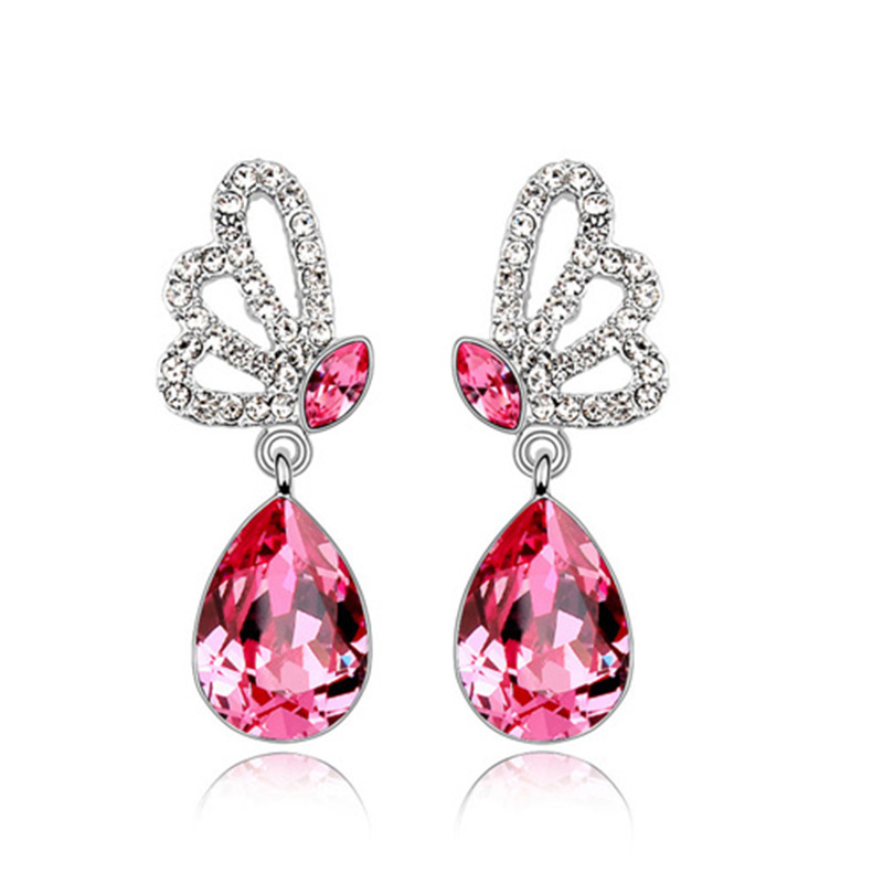 Austrian crystal rhinestone butterfly drop earrings for women, long earring pendant