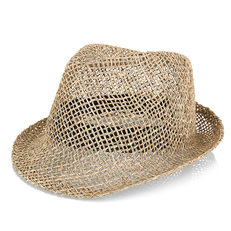 Straw Hat Summer Hollow Sun Hat Handmade Straw Outdoor Shaped Fedora Octagonal Hat
