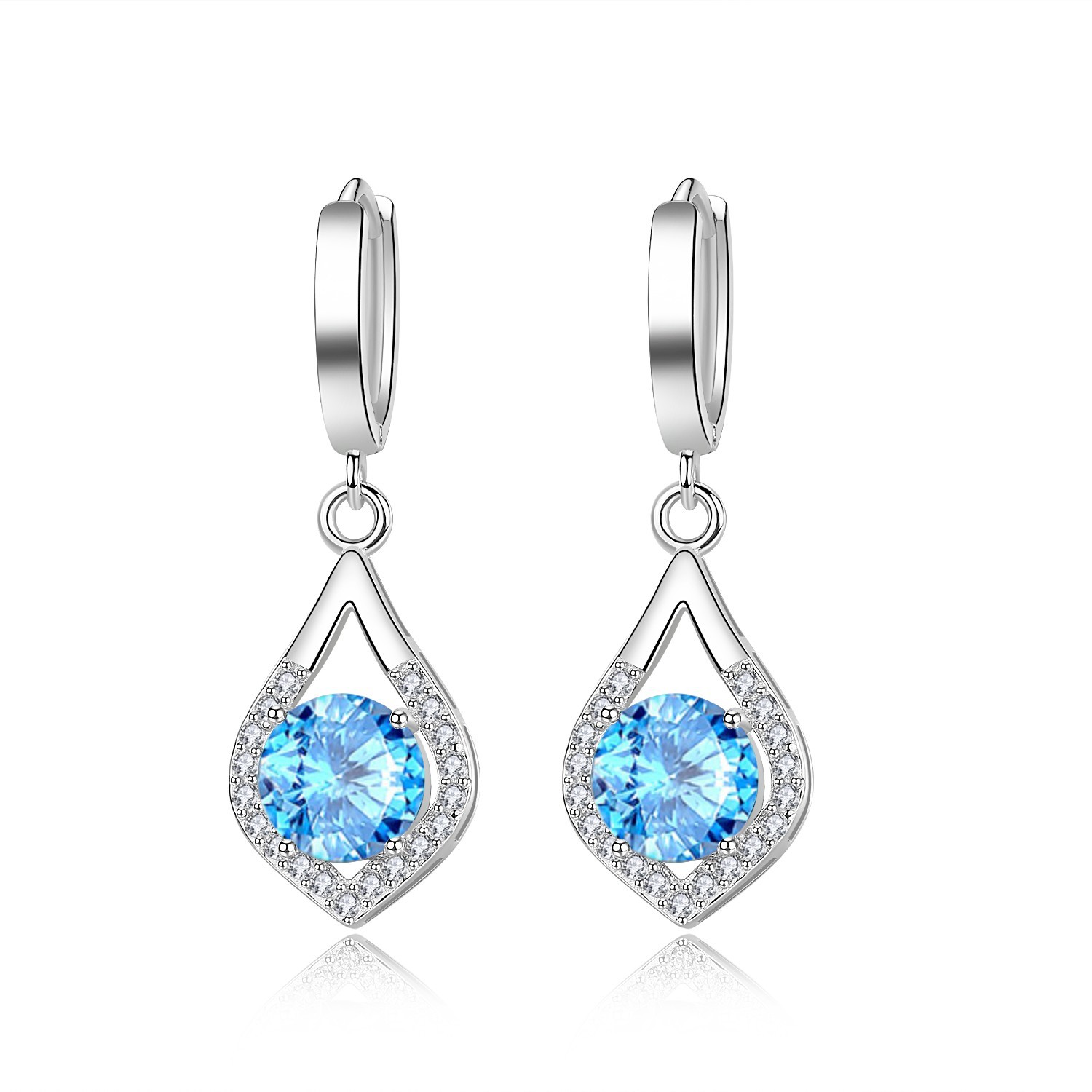 Long earrings, new water drop earrings, white copper silver-plated earrings with diamonds, flower earrings for women