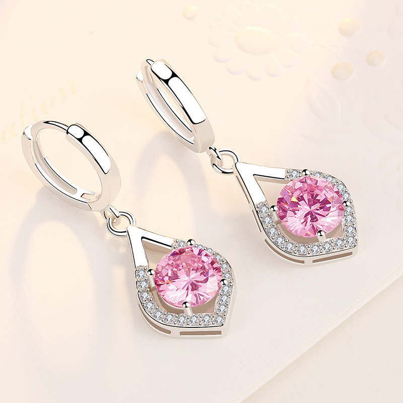 Long earrings, new water drop earrings, white copper silver-plated earrings with diamonds, flower earrings for women