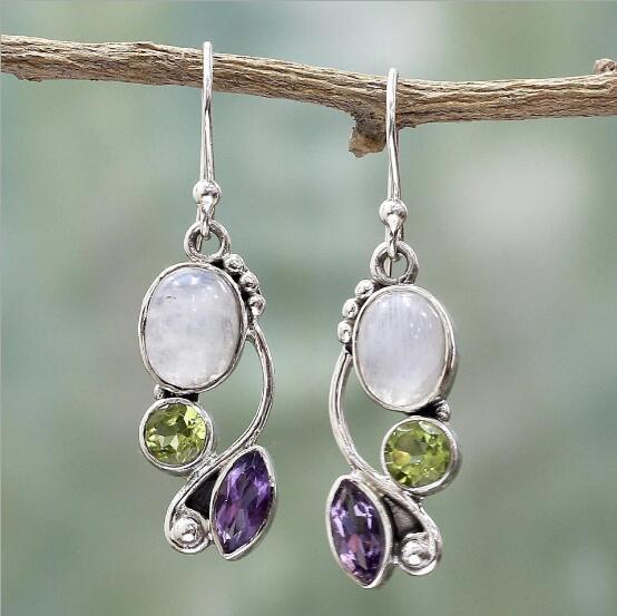 Ruby Topaz Drop Earrings Women's Wedding Moonstone Earrings Jewelry